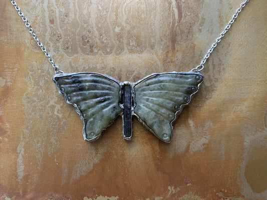 Imagine - Labradorite and Indigo Kyanite butterfly statement necklace