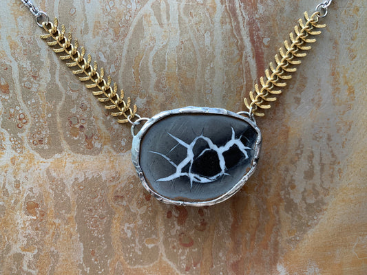 inner peace  - Septarian nodule mixed metal necklace