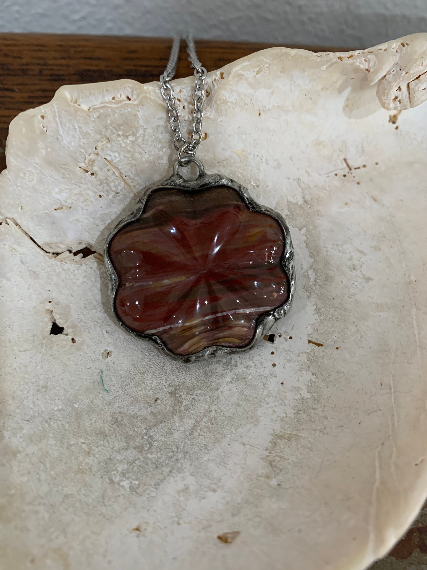 daisy - Petrified Wood flower necklace