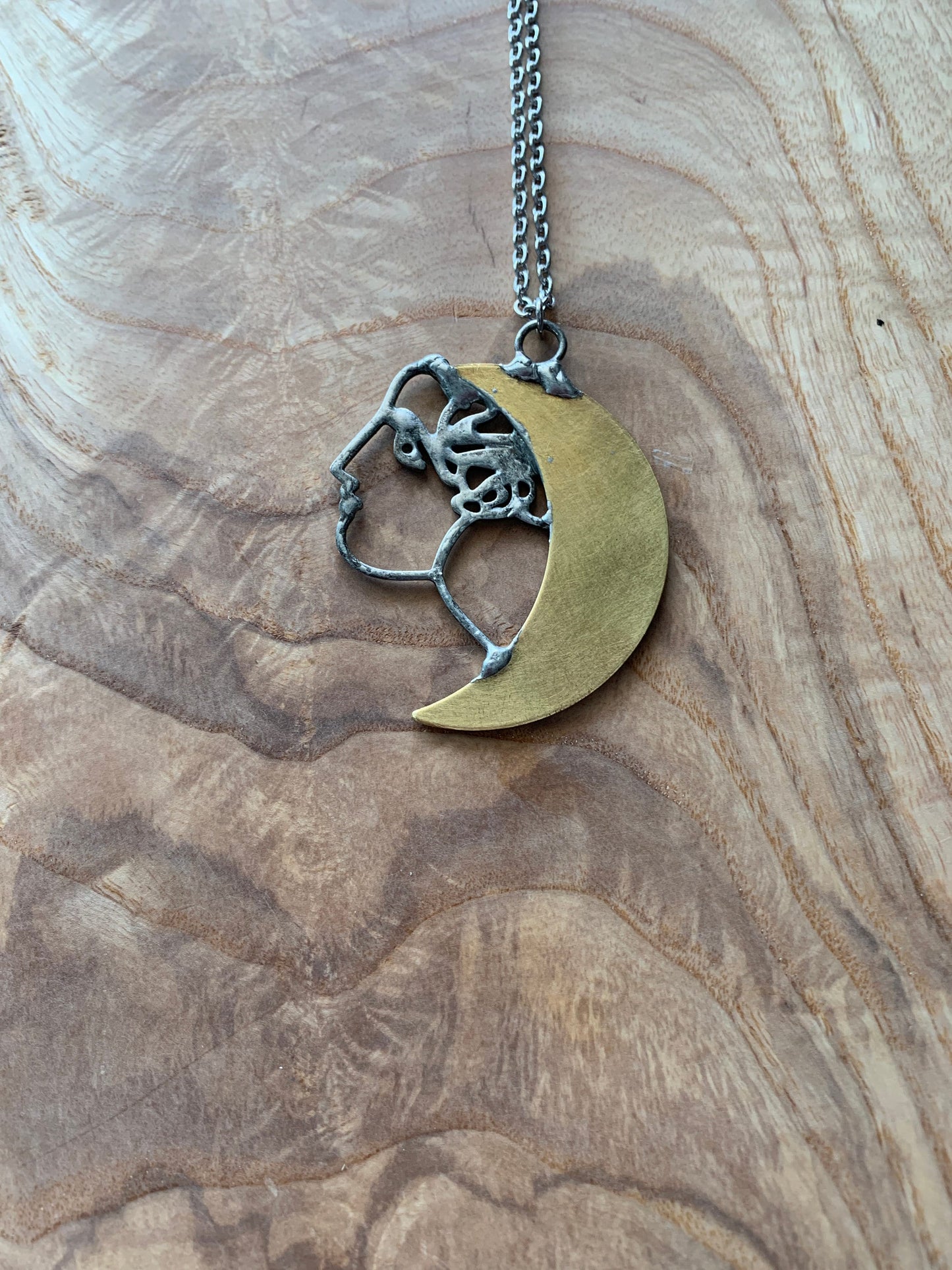 brass and silver goddess necklace