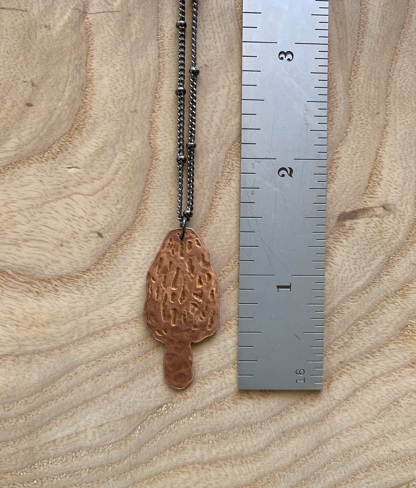 amongst the pine needles - copper morel pendant