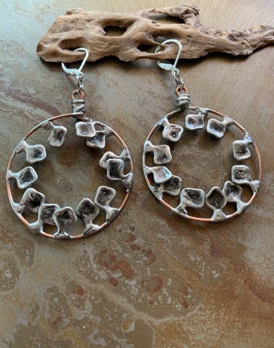 posey - copper and silver circle leaf earrings