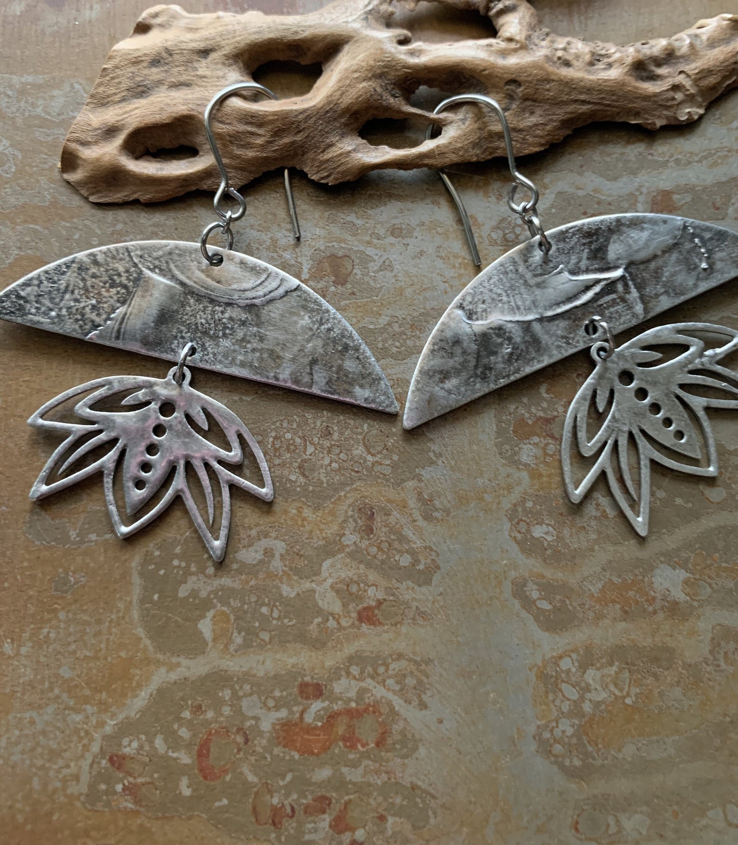 bombay - silver large floral earrings