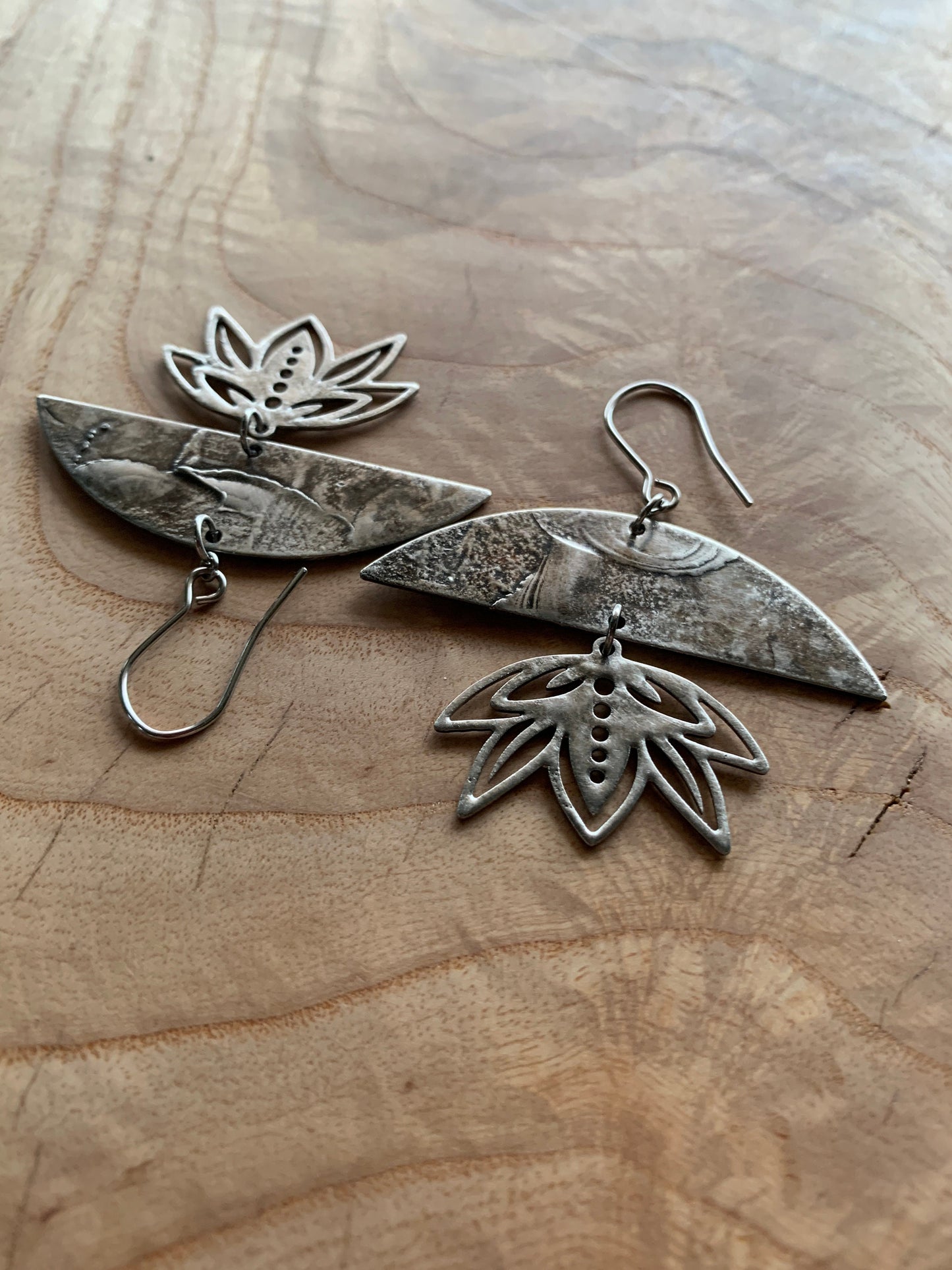 bombay - silver large floral earrings