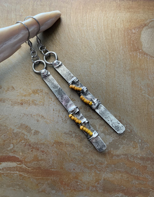 ochre - beaded industrial earrings